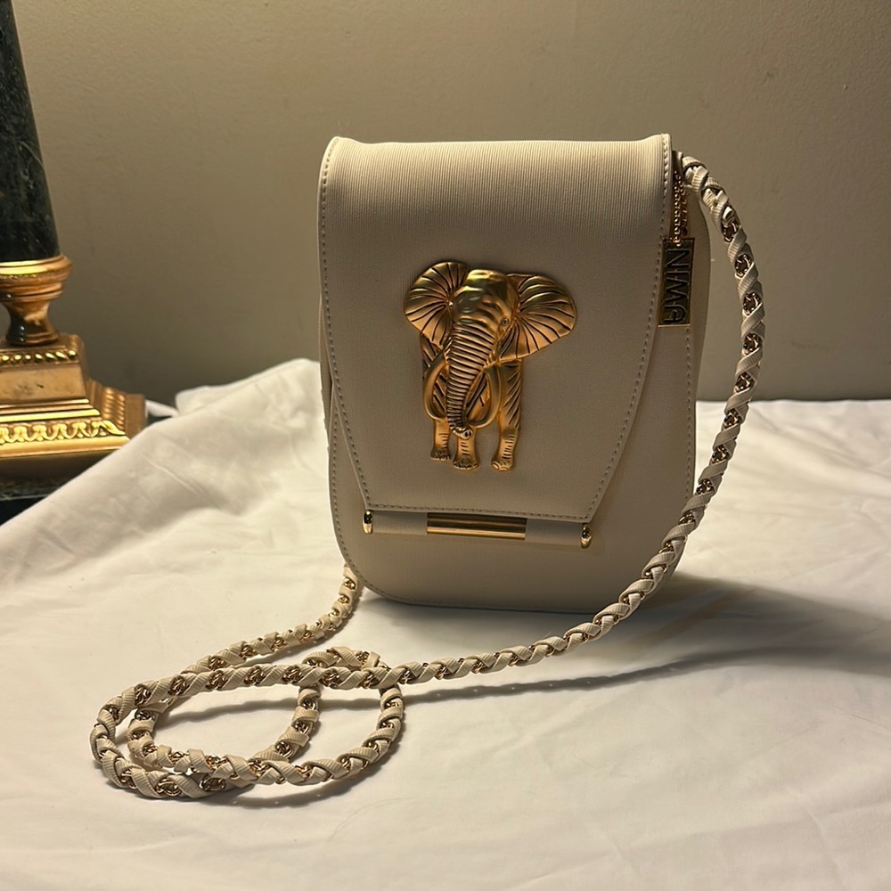 Vintage NIMA SHOLDER BAG in gold Cream Elephant Embellished Bag